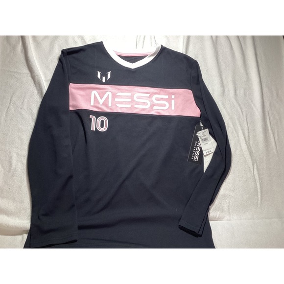 Messi Collection Tops - Messi Collection womams Large 14/16 Long Sleeve Soccer Jersey Black Pink 10 NEW